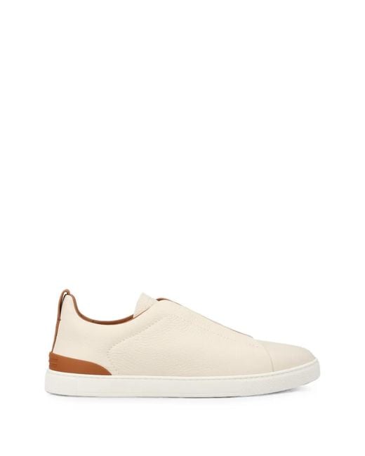 Zegna Natural Triple Stitch Leather Sneakers for men