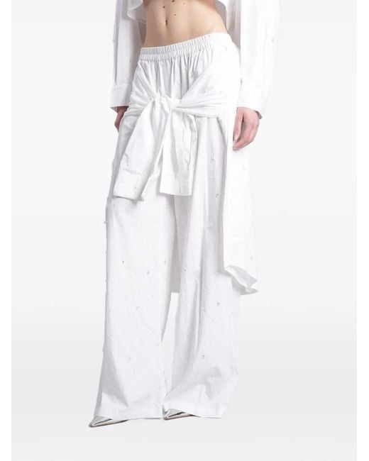 GIUSEPPE DI MORABITO White Crystal-Embellished Elastic-Waist Palazzo Pants