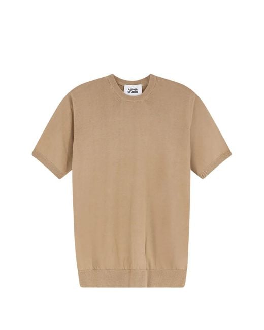 Alpha Studio Natural Short-Sleeve Crew-Neck Sweater for men