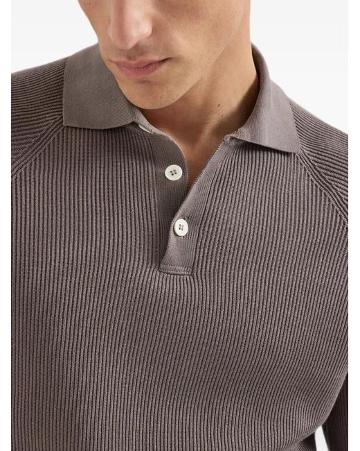 Brunello Cucinelli Gray Buttoned Polo Shirt for men