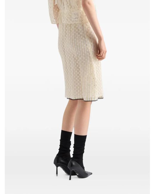 Prada Natural Embroidered Lace Skirt