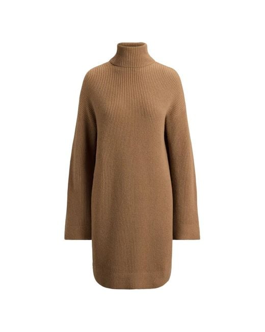 Ralph Lauren Brown Rack-Stitched Turtleneck Mini Dress