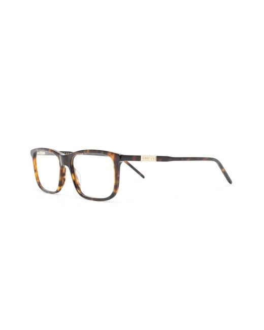 Gucci Brown Tortoiseshell Rectangular-Frame Glasses for men