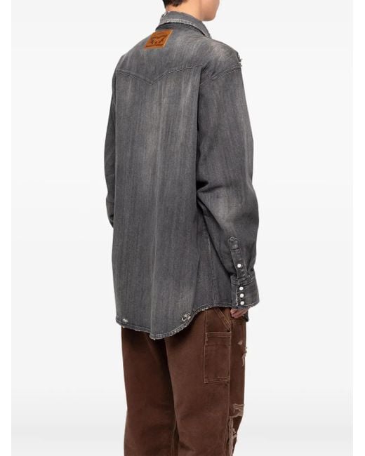 KAMIYA Black Distressed Denim Shirt for men