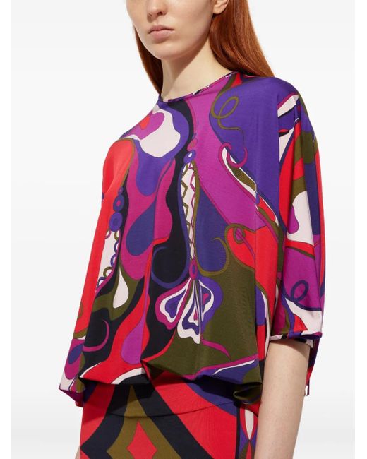 Emilio Pucci Red Orchidee-Print Drawstring Top