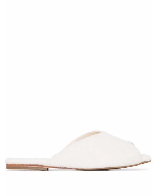 Deiji Studios White Open-Toe Wool Slippers