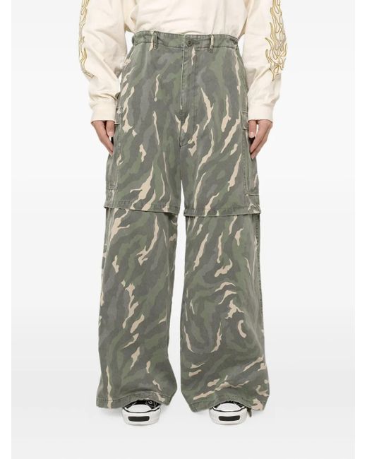 KAMIYA Gray Camouflage Cargo Wide-Leg Trousers for men