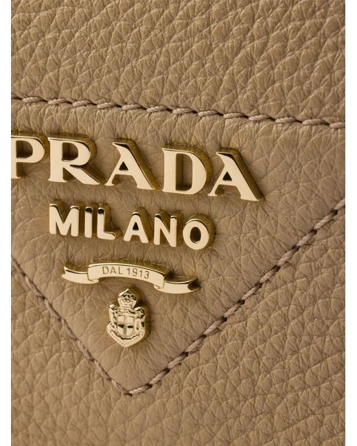 Prada Brown Logo-Plaque Flap Leather Shoulder Bag