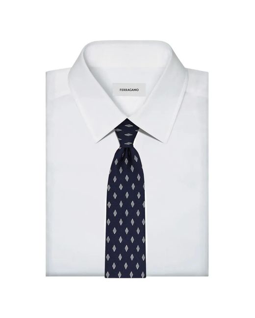 Ferragamo Blue Cravate En Soie Imprimée Micro Gancini for men