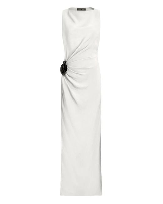Proenza Schouler White Rose-Embellished Draped Maxi Evening Dress