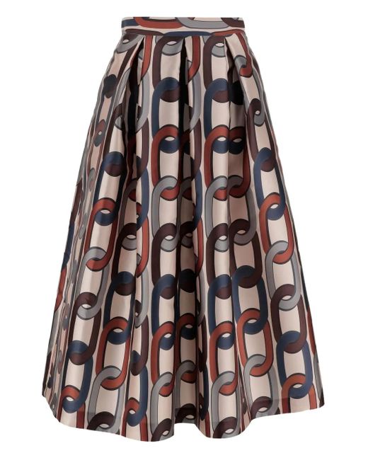 Lunatica Milano Natural Chain-Print Pleated Midi Skirt