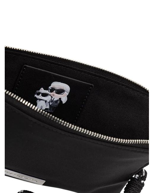 Karl Lagerfeld Black Logo-Plaque Rope-Trim Clutch Bag