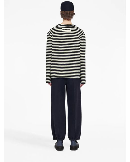 Jil Sander Black Logo-Patch Striped Wool T-Shirt