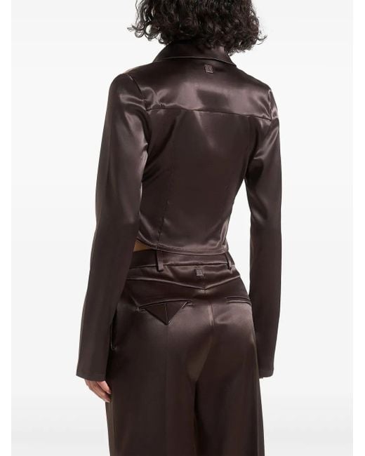 Manière De Voir Black Satia Cowl-Neck Chain-Detail Satin Shirt