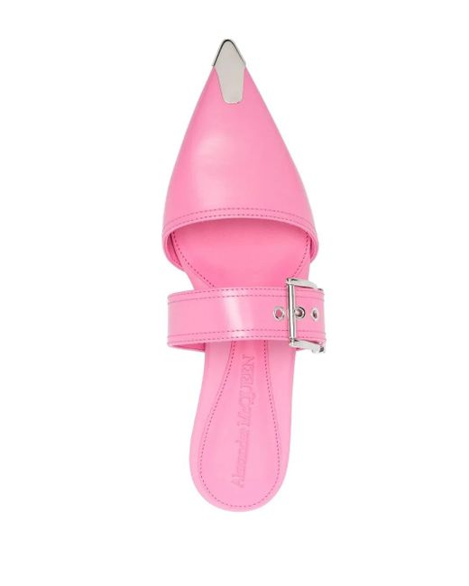 McQueen Pink Buckled Leather Mules