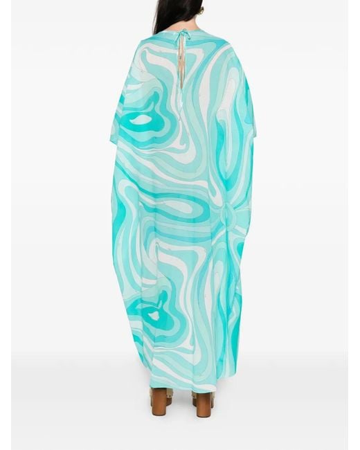 Emilio Pucci Blue Marmo-Print Kaftan-Style Maxi Dress