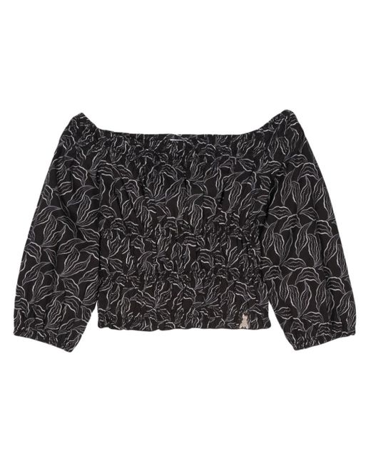 Patrizia Pepe Black Cropped-Bluse mit Blumen-Print