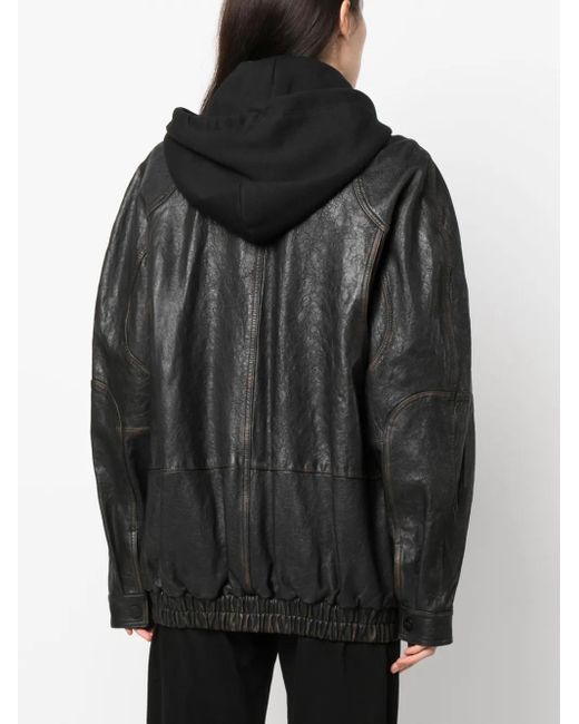 The Mannei Black Batumi Drawstring-Hood Leather Jacket