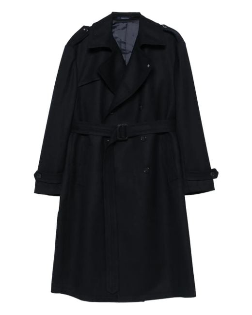Tagliatore Black Belted Double-Breasted Coat for men