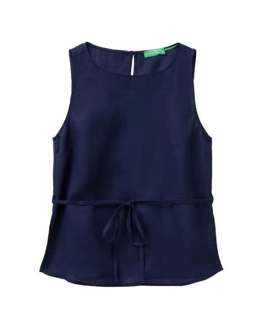 Benetton Blue Sleeveless Belted Blouse