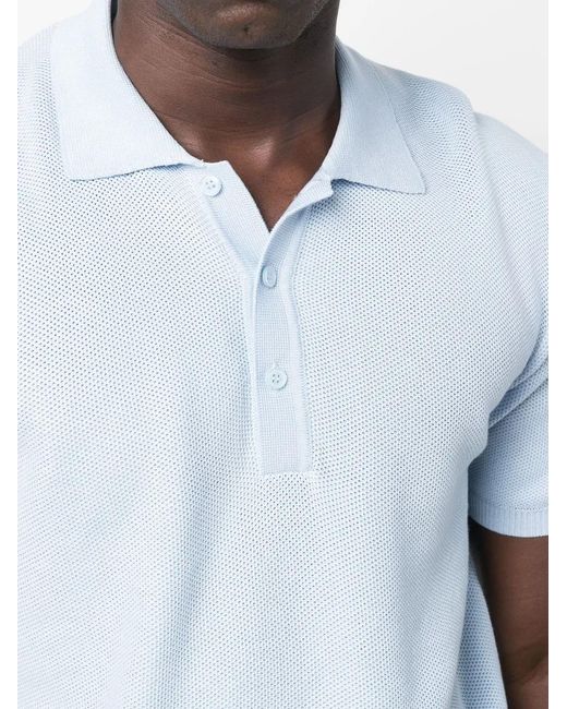 Orlebar Brown Blue Textured-Knit Polo Shirt for men