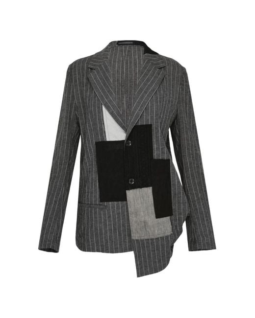 Y's Yohji Yamamoto Black Pinstriped Patchwork Blazer