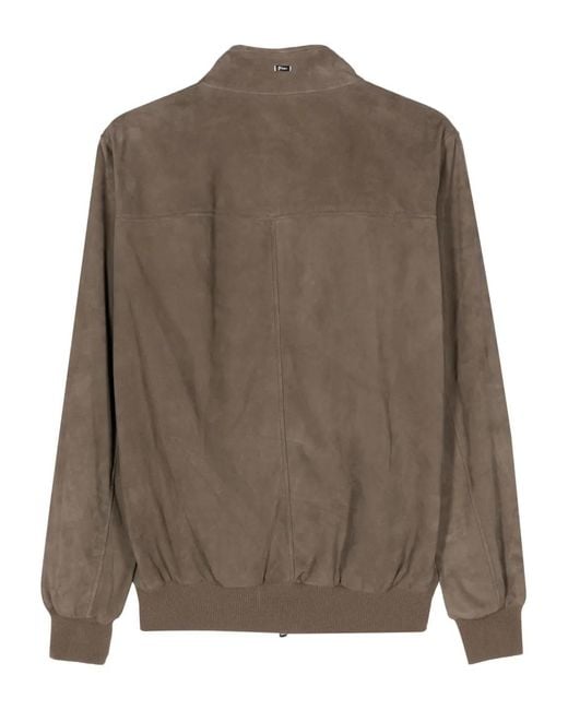 Herno Brown Panelled Leather Jacket for men