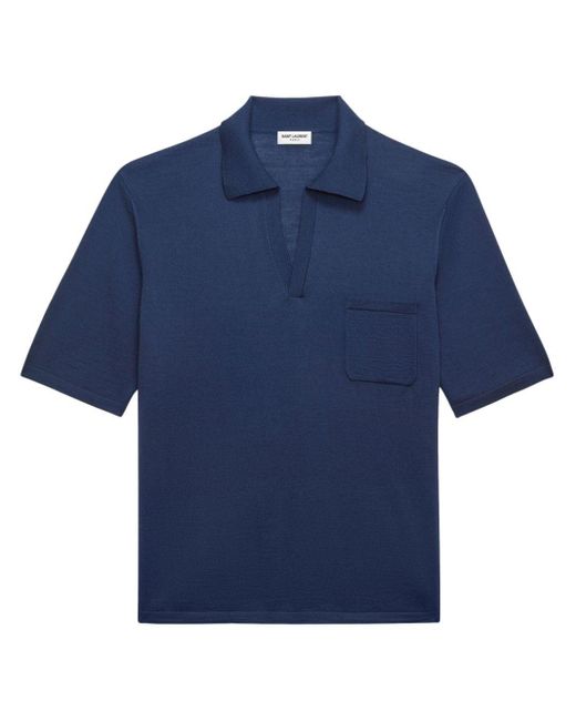 Saint Laurent Blue V-neck Wool Polo Shirt for men