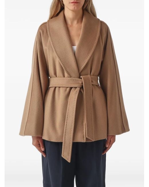 Max Mara Natural Belted Shawl-Collar Coat