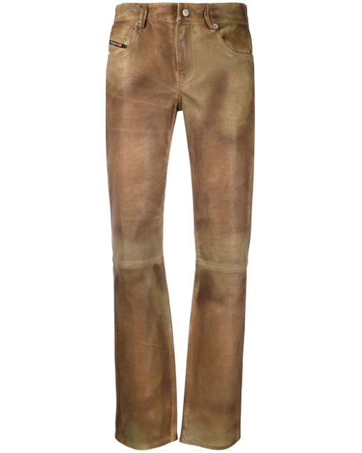 DIESEL L-texa Slim-fit Leather Trousers in Natural | Lyst