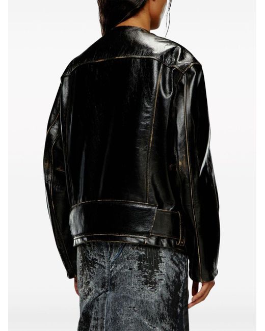 DIESEL Black L-margy Collarless Leather Jacket
