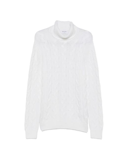 Gran Sasso White Cable-Knit Roll-Neck Sweater for men
