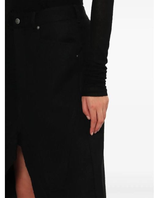 Rick Owens Black Raw-Cut Midi Skirt