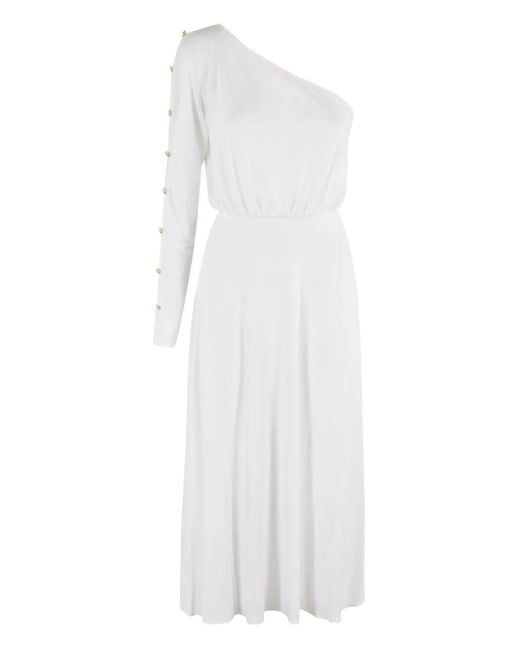 Elisabetta Franchi White One-Shoulder Midi Dress
