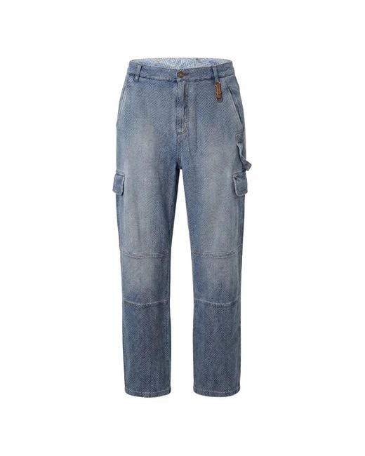 Ermanno Scervino Blue Jacquard-Pattern Cargo Jeans