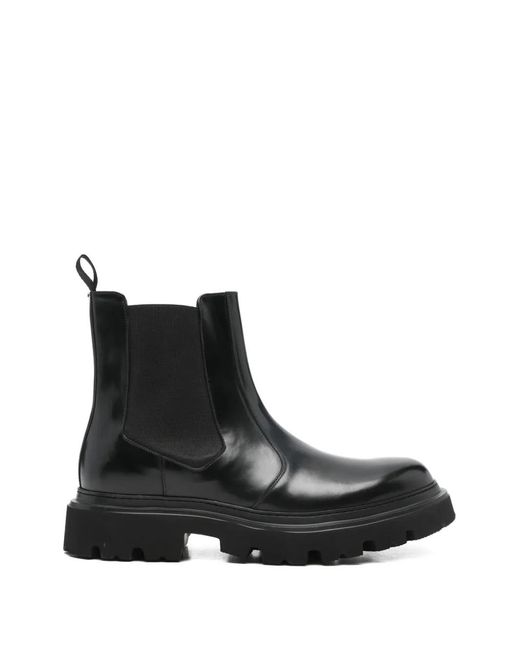 Corneliani Black Platform Pull-Tab Chelsea Boots for men