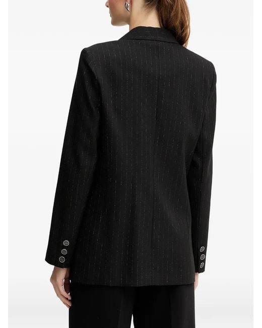 Guess Black Double-Breasted Pinstriped Blazer