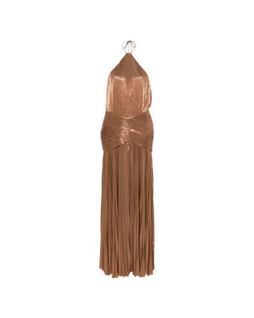 retroféte Natural Amberley Pleated Halterneck Maxi Dress