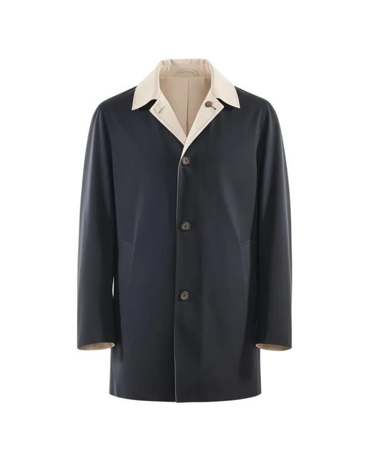 Kiton Blue Reversible Buttoned Coat for men