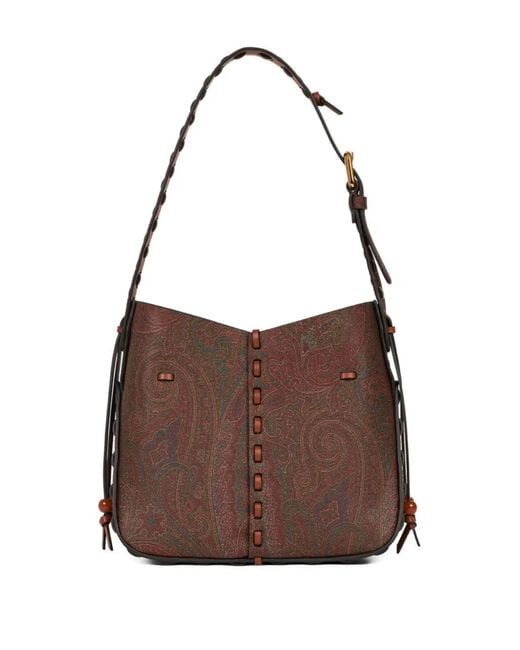 Etro Brown Vulcano Floral Patch Shoulder Bag