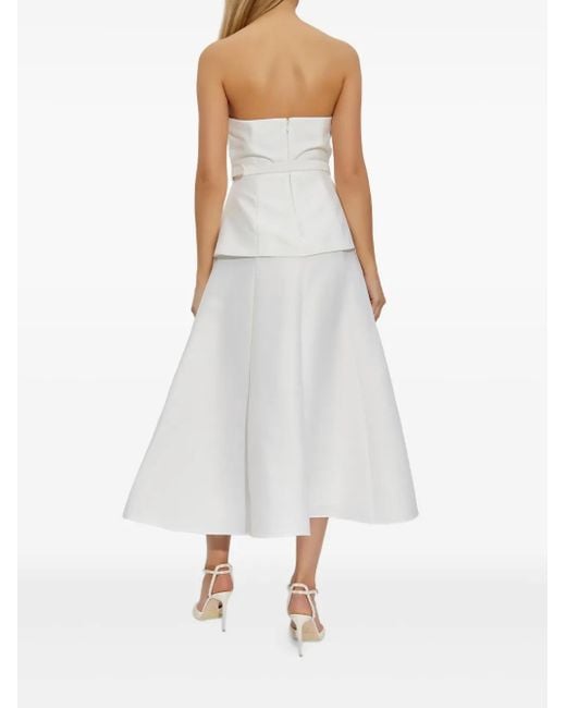 Self-Portrait White Pearl-Button Midi Dress