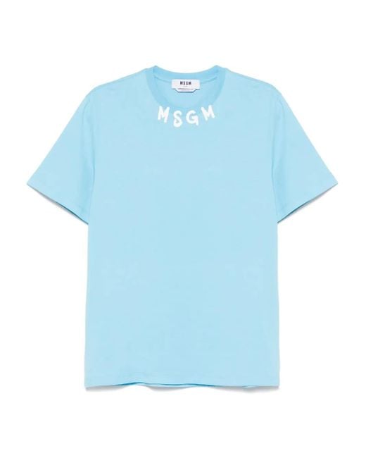 MSGM Blue T-shirt Logo for men