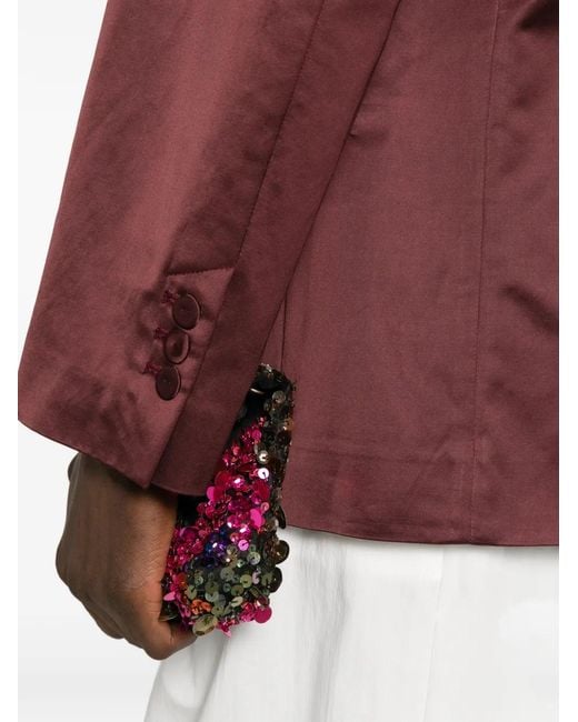 Forte_forte Red Satin Double-Breasted Blazer