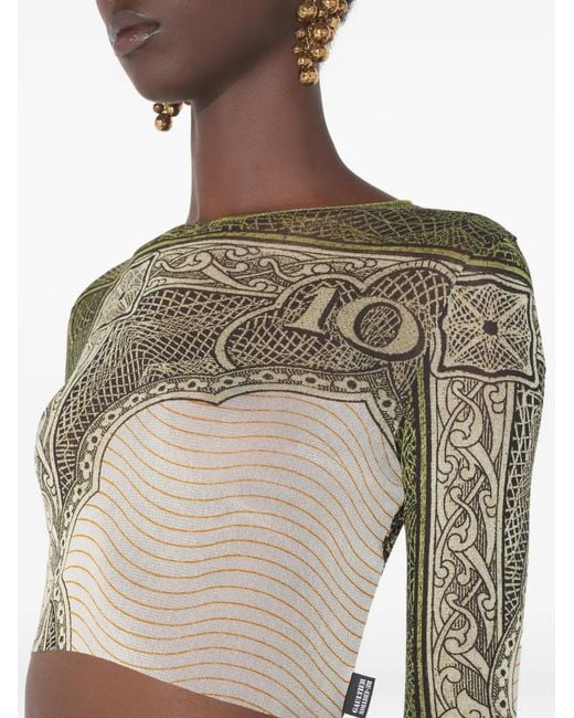 Jean Paul Gaultier Natural Long-Sleeves Printed Crop Top