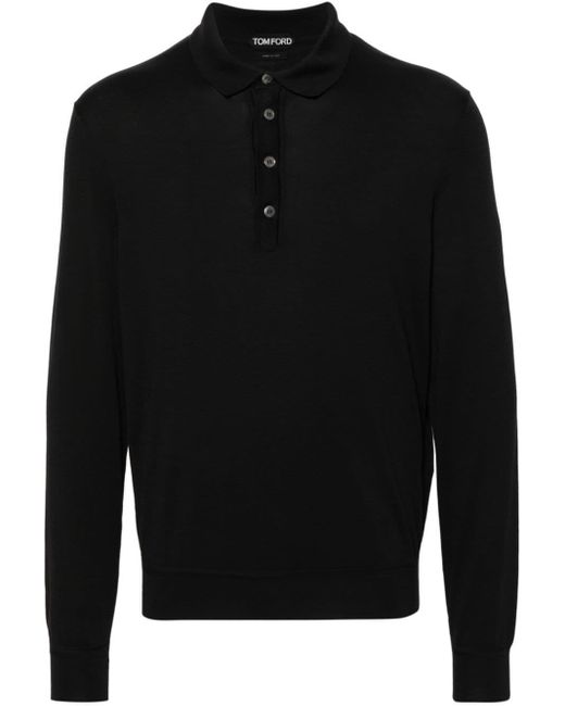 Tom Ford Black Fine-knit Cotton Polo Shirt for men