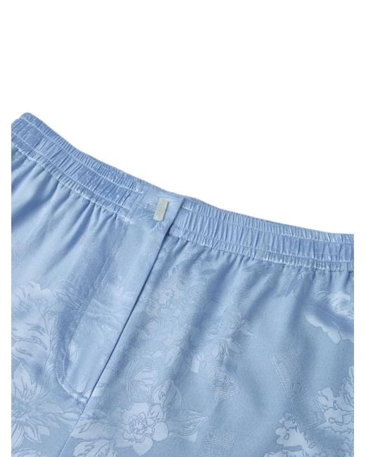 Shanghai Tang Blue Floral-Jacquard Flared Trousers