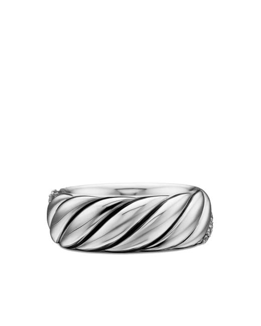 David Yurman White Sterling Sculpted Cable Diamond Band Ring (7.5Mm)