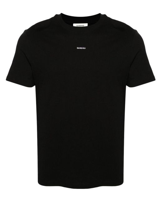 T-shirt en coton à logo brodé Sandro pour homme en coloris Black