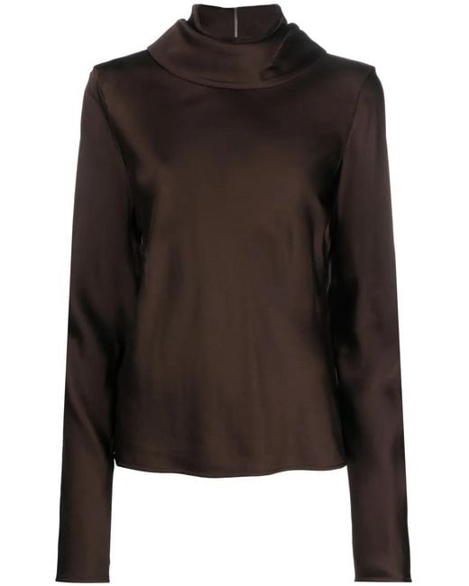Jil Sander Black Draped-Neck Long-Sleeve Blouse