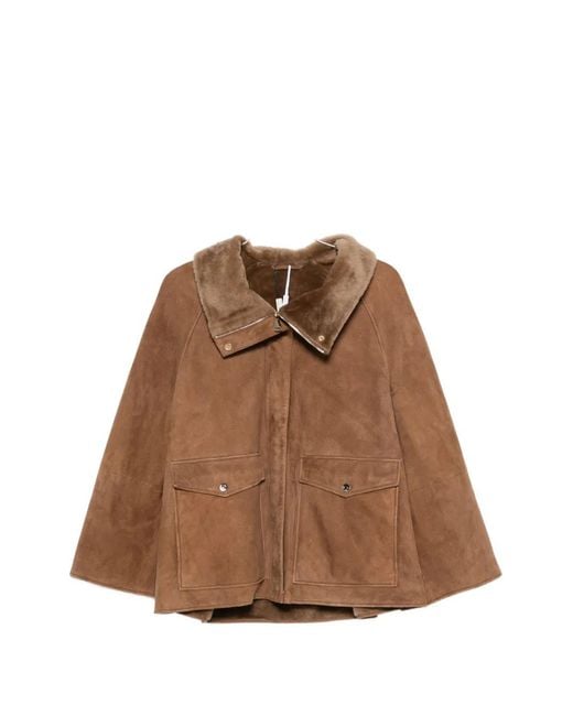 Manzoni 24 Brown Shearling-Collar Pocket Jacket
